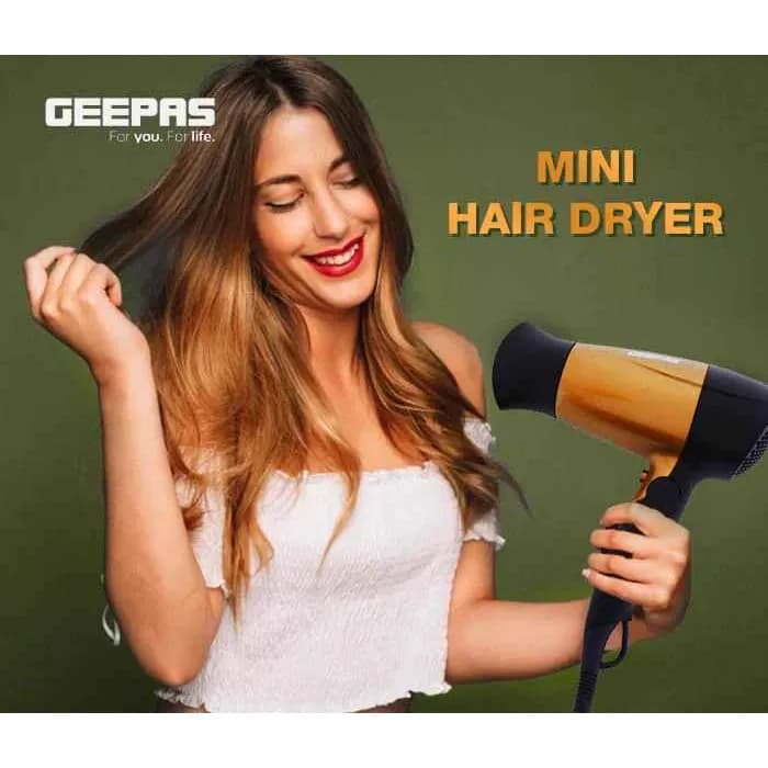 Geepas GH8642 1600W Mini Hair Dryer with Foldable Handle - 2-Speed & 2 Temperature Settings | Cool Shot Function |Ideal for All Types Of Hairs