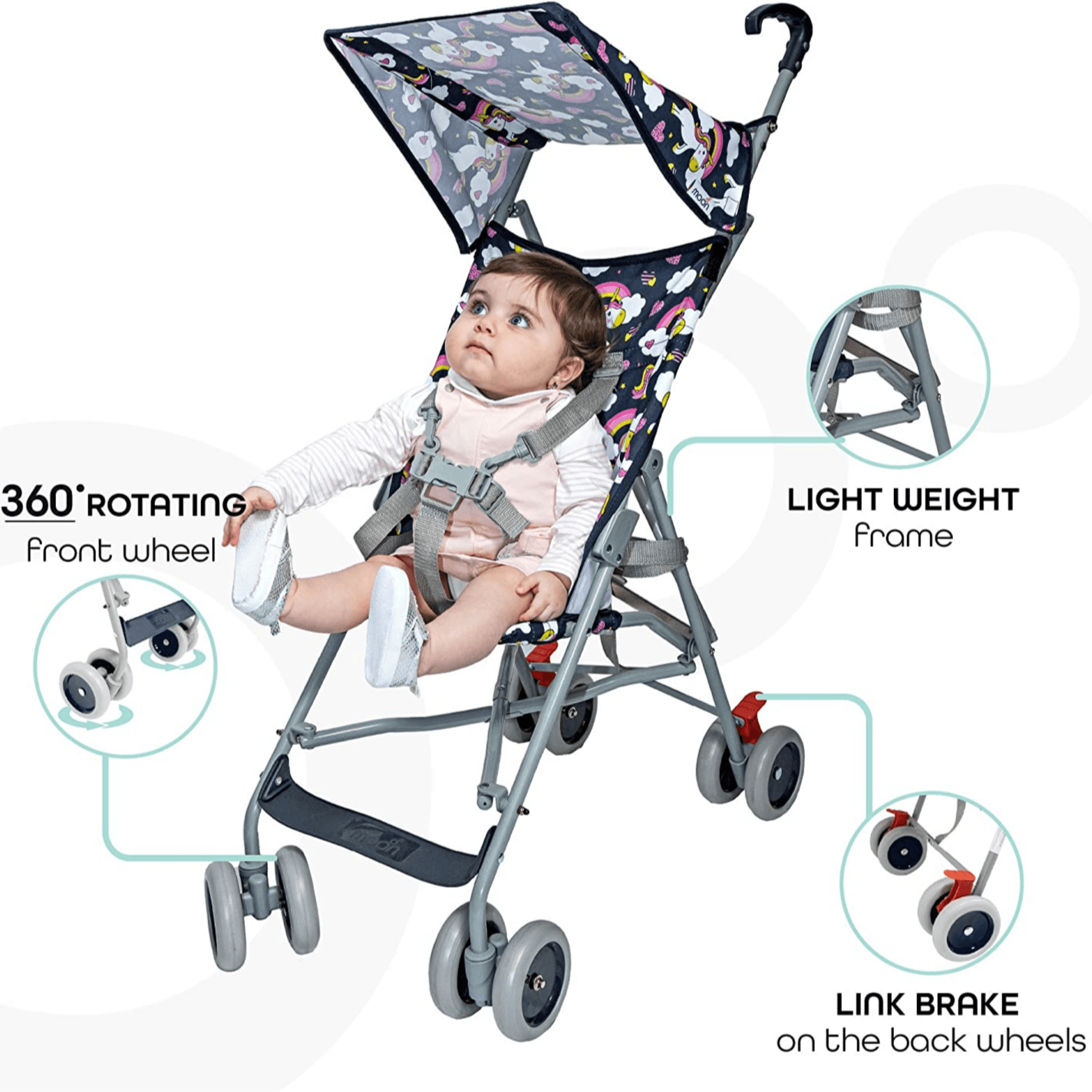 Moon Jet Ultra Light Weight Compact Fold Buggy Stroller Unicorn (Buy 1 Get 1 Free)