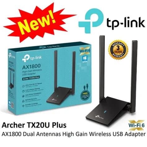 Tp Link Ax1800 Dual Antennas High Gain wireless Usb Adapter (Ultra Fast Wifi 6 Speed-Low Latency Gaming)