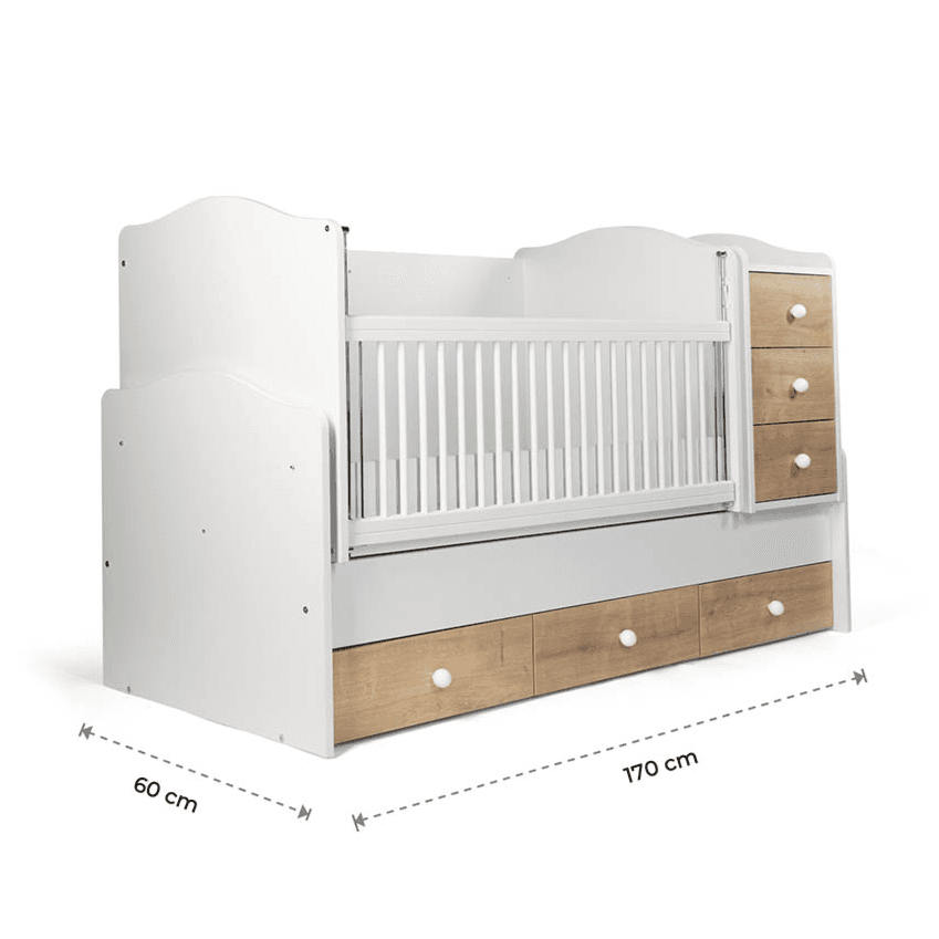 Belis Eva Baby Convertible Baby Bed With Drawers 60 X 170Cm Kingdom Blue