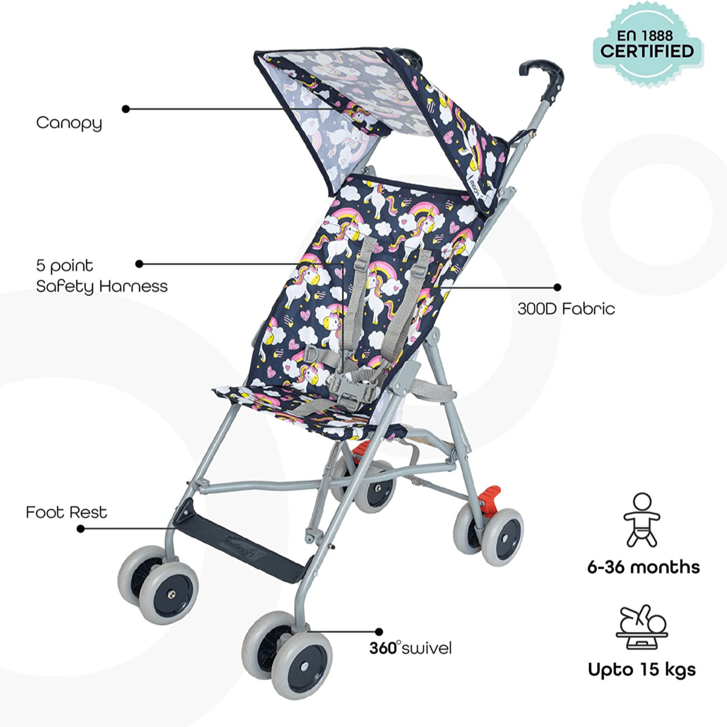 Moon Jet Ultra Light Weight Compact Fold Buggy Stroller Unicorn (Buy 1 Get 1 Free)