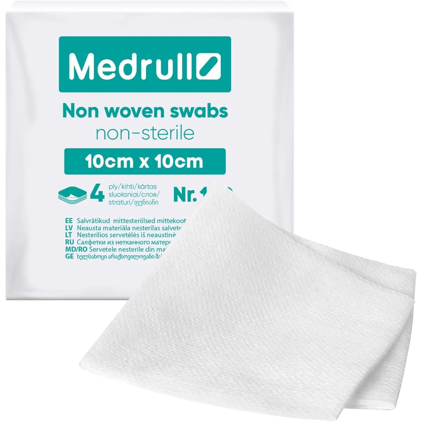 Medrull Gauze Non Woven Swabs Non Sterile 10*10Cm 4Ply 100Pcs