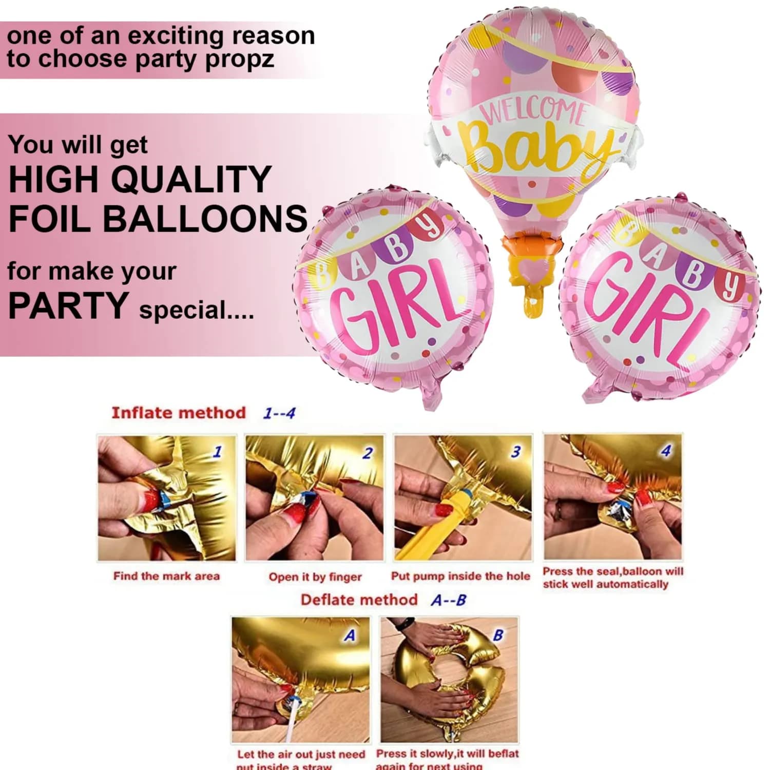 34x18 Welcome Foil Baby Girl Set With Helium 3 Pcs