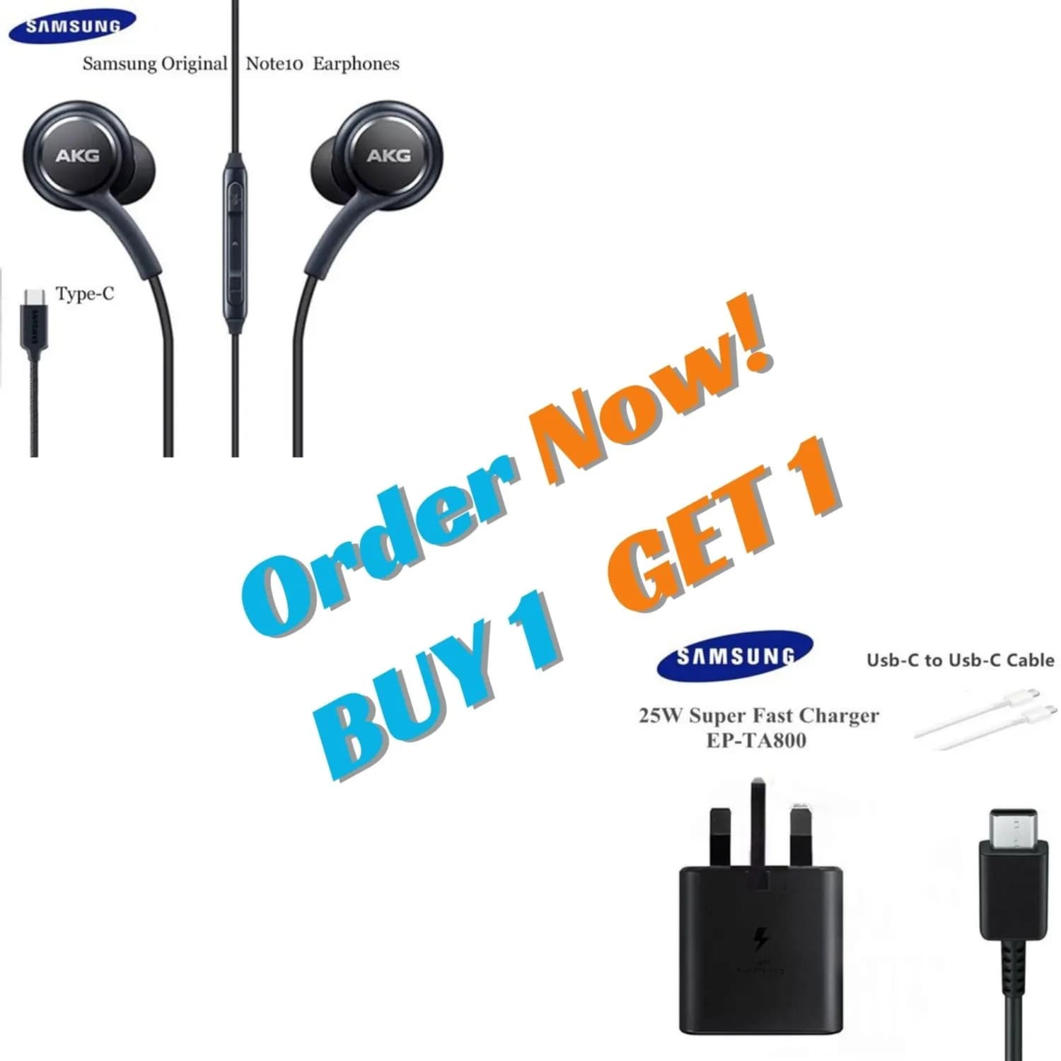 Samsung Original Superfast 25W PD Adapter with Type-C Cable + Original Type-C Earphone ( BUY 1 GET 1)