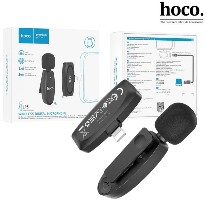 Hoco L15 Lightning Crystal Lavalier Wireless Digital Microphone - Black