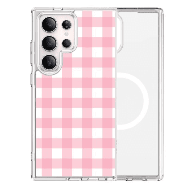 Magsafe Clear Samsung Case - Plaid Pink