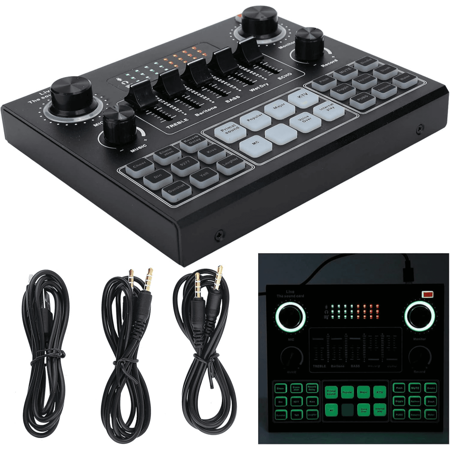 V9 Bluetooth Sound Card Stereo Audio Mixer with Effects and Voice Change for Computer Game Mobile Phone Live Broadcast