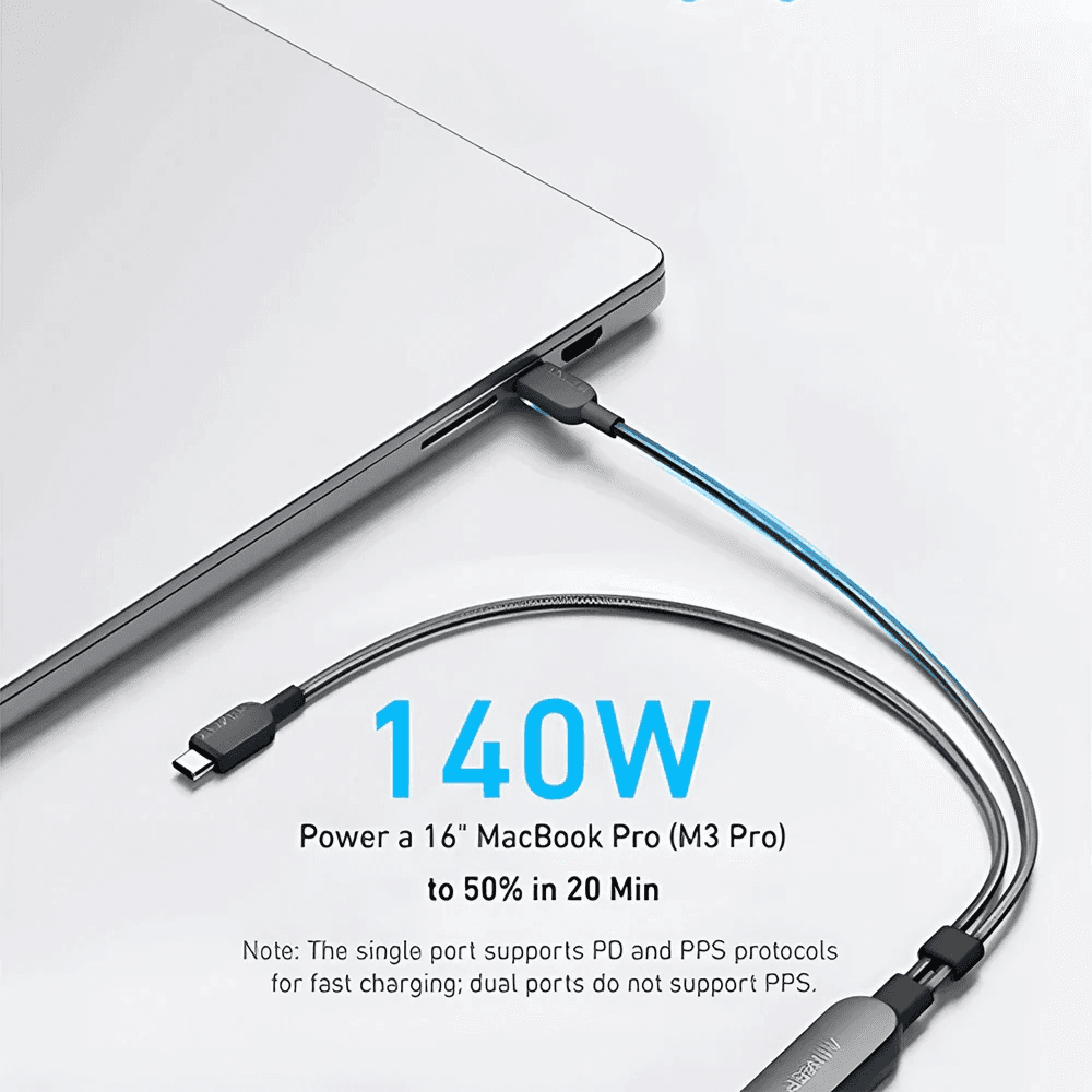 Anker 2-in-1 USB-C Cable  1.2 Meters, Black    140W      A8895H11