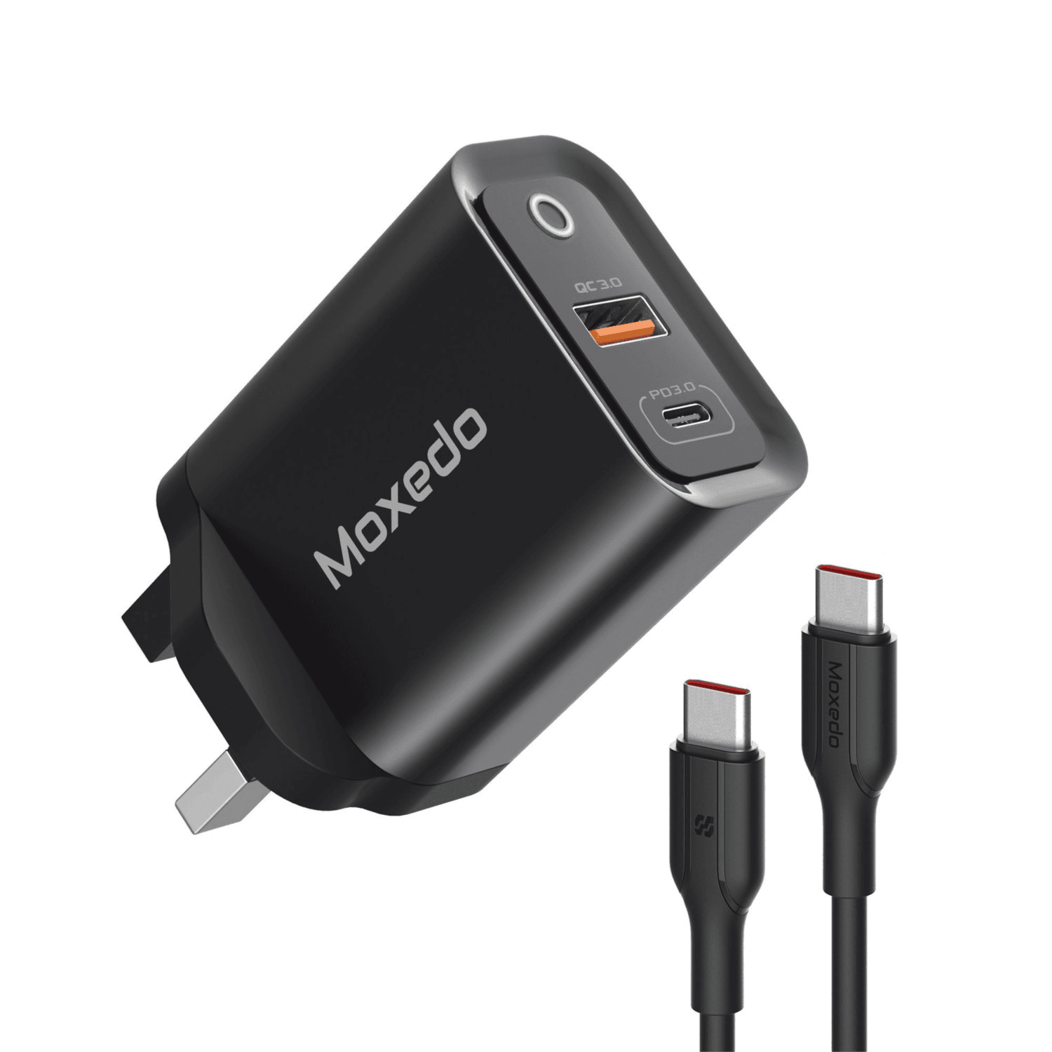 شاحن حائط سريع Moxedo Volton Plus 30w ثنائي المنافذ Pd 3.0 و Qc 3.0 مع محول USB-c إلى USB-c