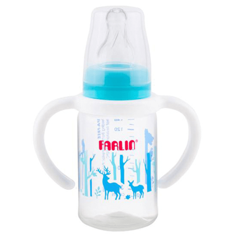 Farlin MomFit plastic feeding Bottle With Handle (Boy) Anti-Colic Silicone nipple Standard Neck 0+ months 140ml Code: AB-41013(B)