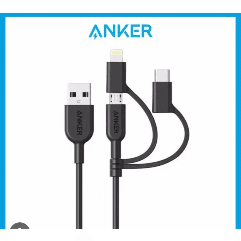 Anker Powerline II 3-in-1 USB Cable 3ft ( Lightning / Type C / Micro ) for iPhone 11/Xs/XS Max/XR/X/8, Samsung Galaxy S20/S20+/S20 ULTRA/S10, Huawei Matebook, MacBook