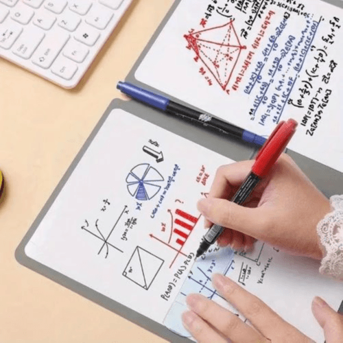 A5 Reusable Dry Erase Whiteboard Notebook Set with PU Leather Cover (Pink)