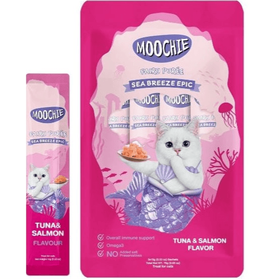 Moochie Tuna & Salmon Flavor Mousse 5X15G Pouch Sachet