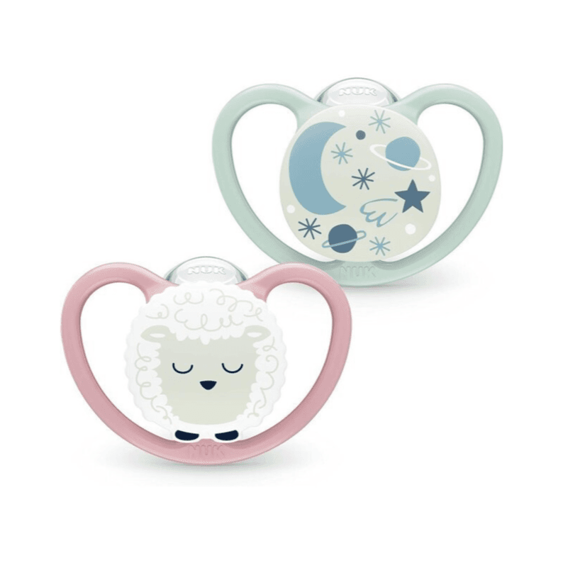 Nuk Space Night Silicone Pacifier With Glow In The Dark Effect From 0-6 Months Girl 2pcs