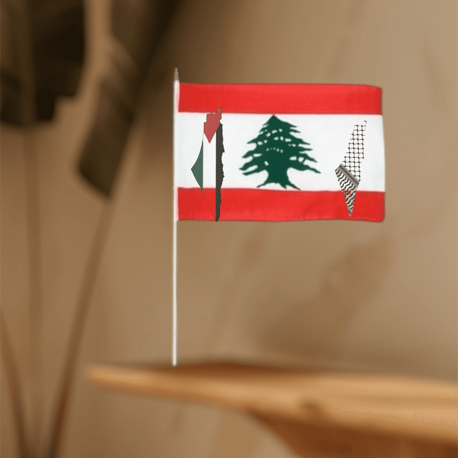 Medium size Lebanon hand flag with Palestine stickers