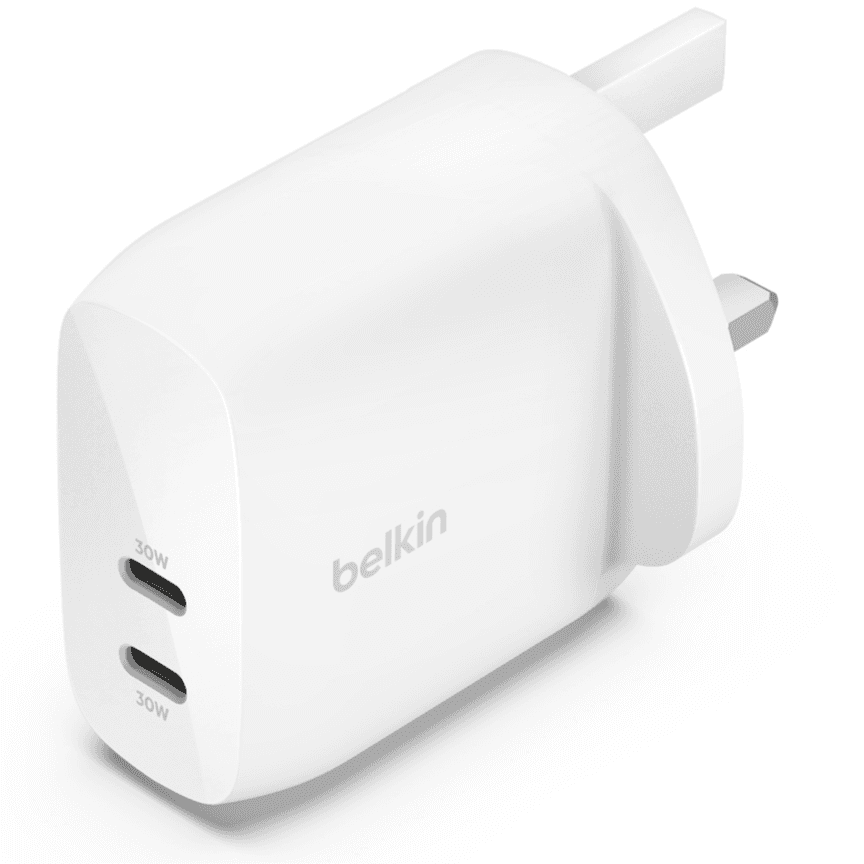 Belkin BoostCharge Pro 60W Dual USB-C PPS Wall Charger - White-WCB010MYWH