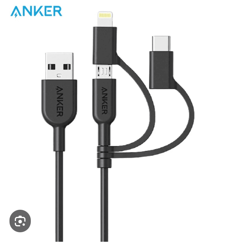 Anker Powerline II 3-in-1 USB Cable 3ft ( Lightning / Type C / Micro ) for iPhone 11/Xs/XS Max/XR/X/8, Samsung Galaxy S20/S20+/S20 ULTRA/S10, Huawei Matebook, MacBook