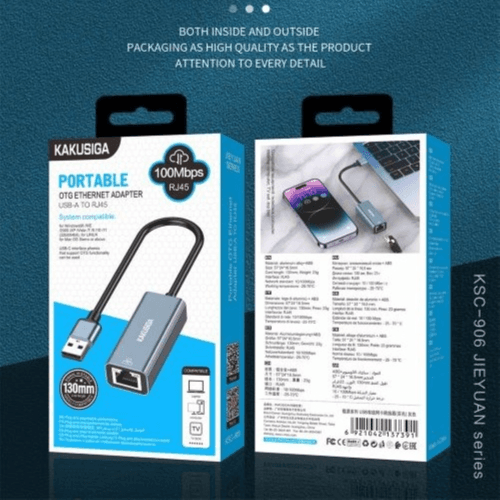 KAKUSIGA - PORTABLE OTG ETHERNET ADAPTER USB-A TO RJ45 (KSC-906)