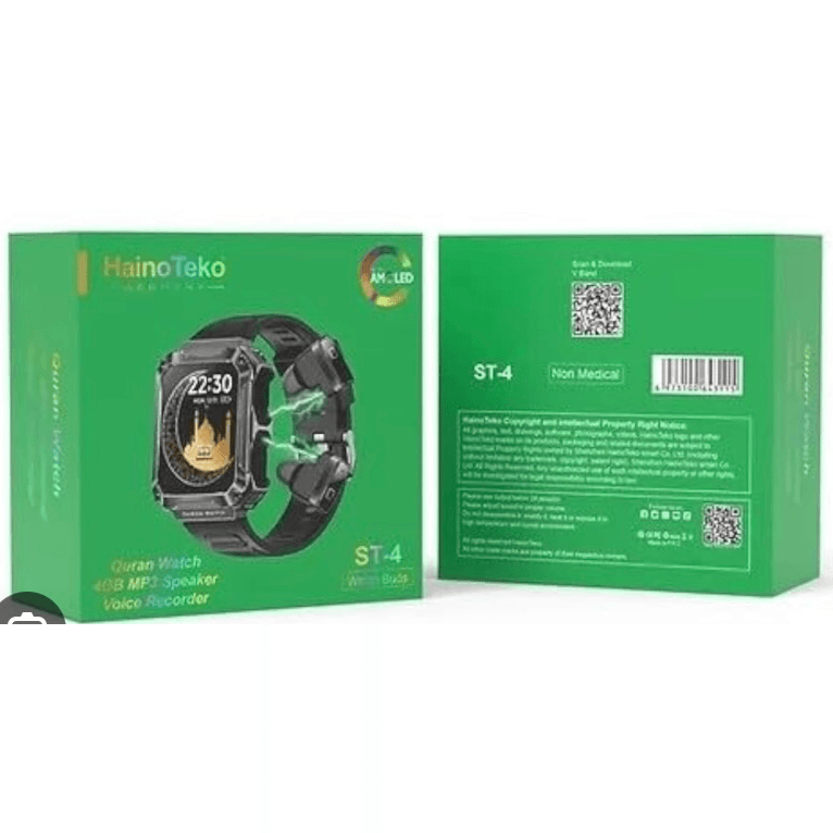 Haino Teko ST-4 Quran Smart Watch Built-in AMOLED Display Bluetooth Speaker 4GB MP3 Full Quran Speaker 5 Times Prayer Alarm Voice Recorder