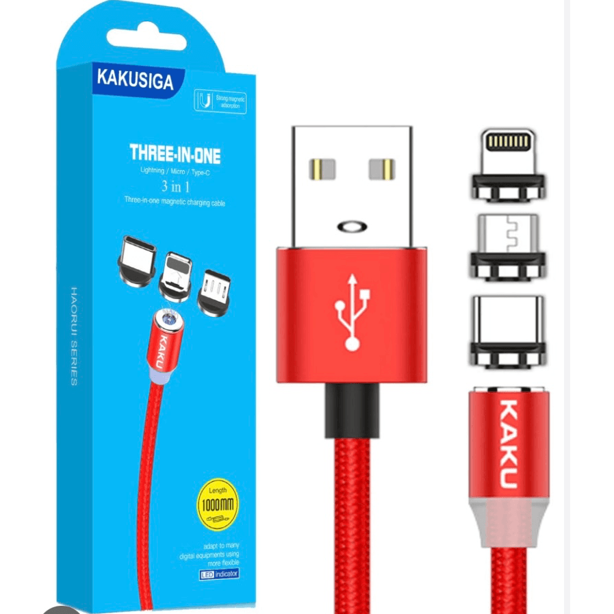 KAKUSIGA Magnetic Fast Charging Usb Cable 3 In 1 Type-c Micro Lightning