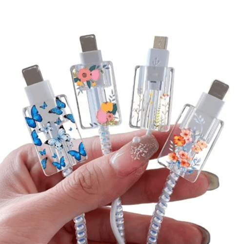4pcs leopard print IOS cable fixing clip protective case