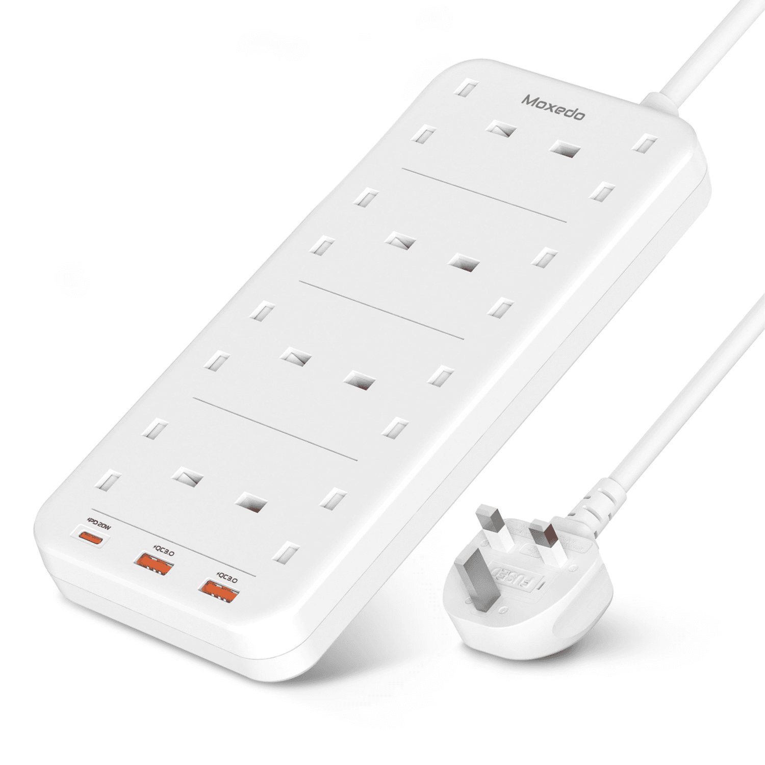 شريط طاقة Moxedo 20 وات مع واقي من التيارات الكهربائية الزائدة، 11 منفذ USB-C PD + 2 منفذ USB-A + 8 منافذ تيار متردد، شحن سريع مع طول كابل 2 متر