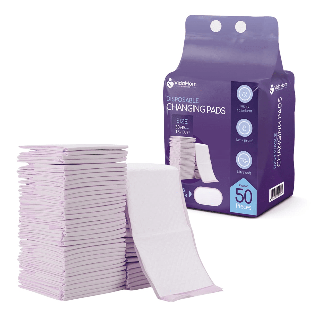 Disposable Diaper Changing Mats - Pack of 50pcs By VidaMom, Pink
