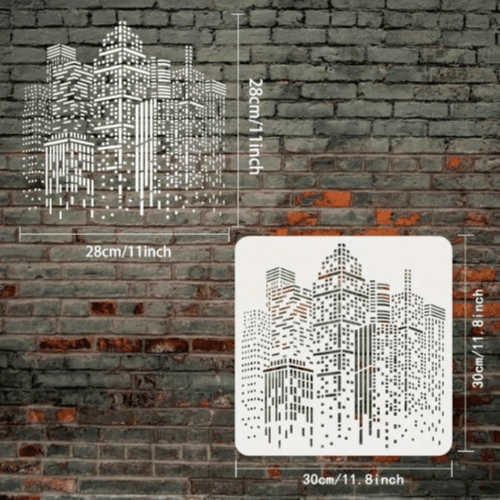 City Buildings Stencil 30x30cm - Reusable PET Painting Template for DIY Projects
