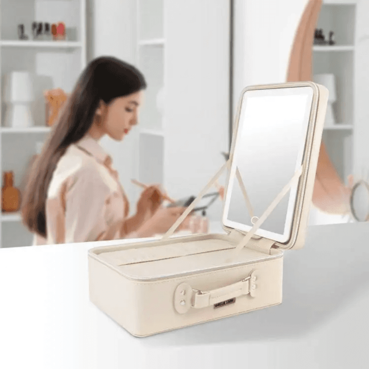 TRAVEL MAKEUP BAG WITH LIGHTED MIRROR COLOR BEIGE-GREEN LION