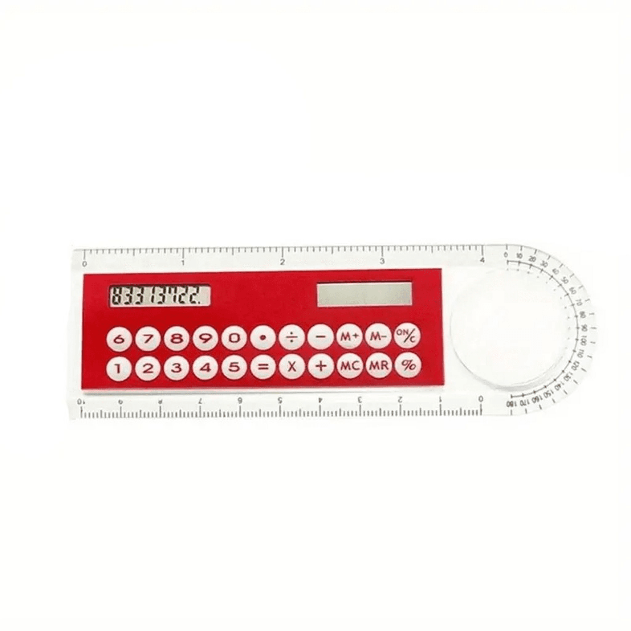 Mini Ruler with Solar Calculator & Magnifying Glass - 10cm Multifunctional (Red)