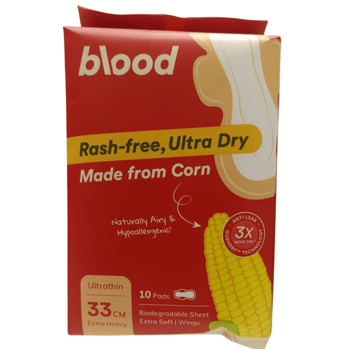 Blood Period Pads - Made with Corn, Super Absorbent, (33 CM) 