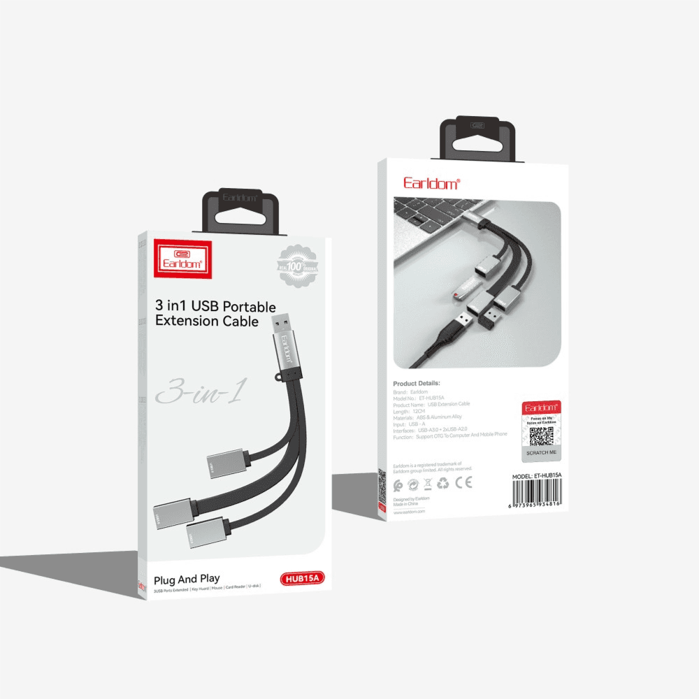 Earldom 3 In 1 USB Portable Extension Cable Plug And Play