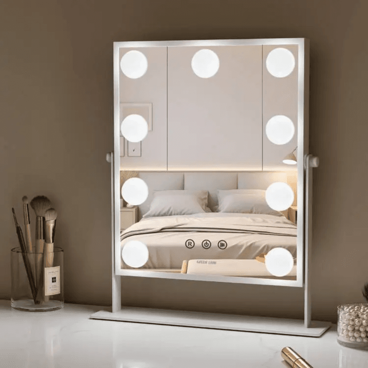 Glam Shine Makeup Mirror 9 LED Lights Green Lion-white
