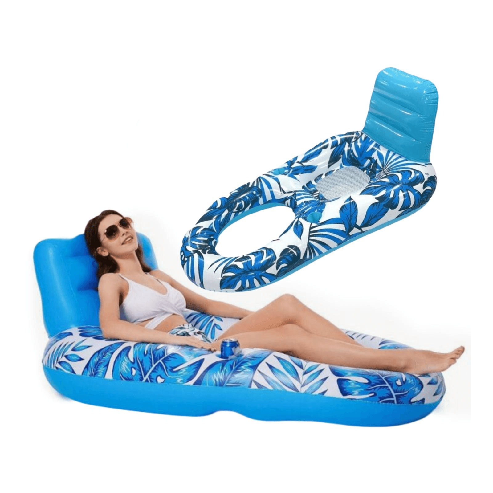 Inflatable Swimming Float, Pool Float, Floating Bed, Lounge Chair, Pool Chair, Lake & Beach Float, Adult Float with Cup Holders  - SA123