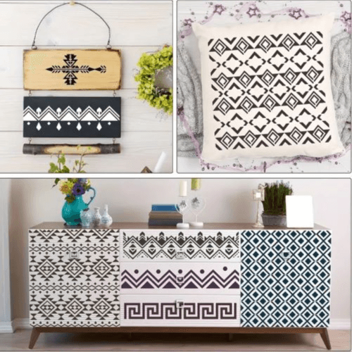 12pcs Aztec & Boho Border Stencil Set