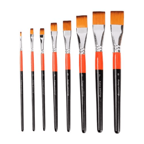 8pcs Nylon Bristle Flat Tip Paint Brush Set for Acrylic
