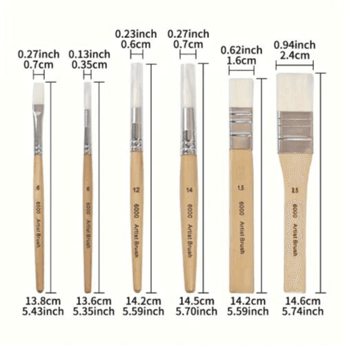 6pcs Premium Paint Brush Set - Wooden Handles & Nylon Bristles for All Art Styles