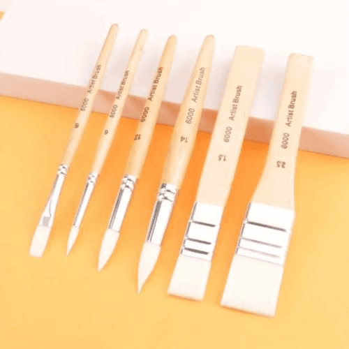 6pcs Premium Paint Brush Set - Wooden Handles & Nylon Bristles for All Art Styles
