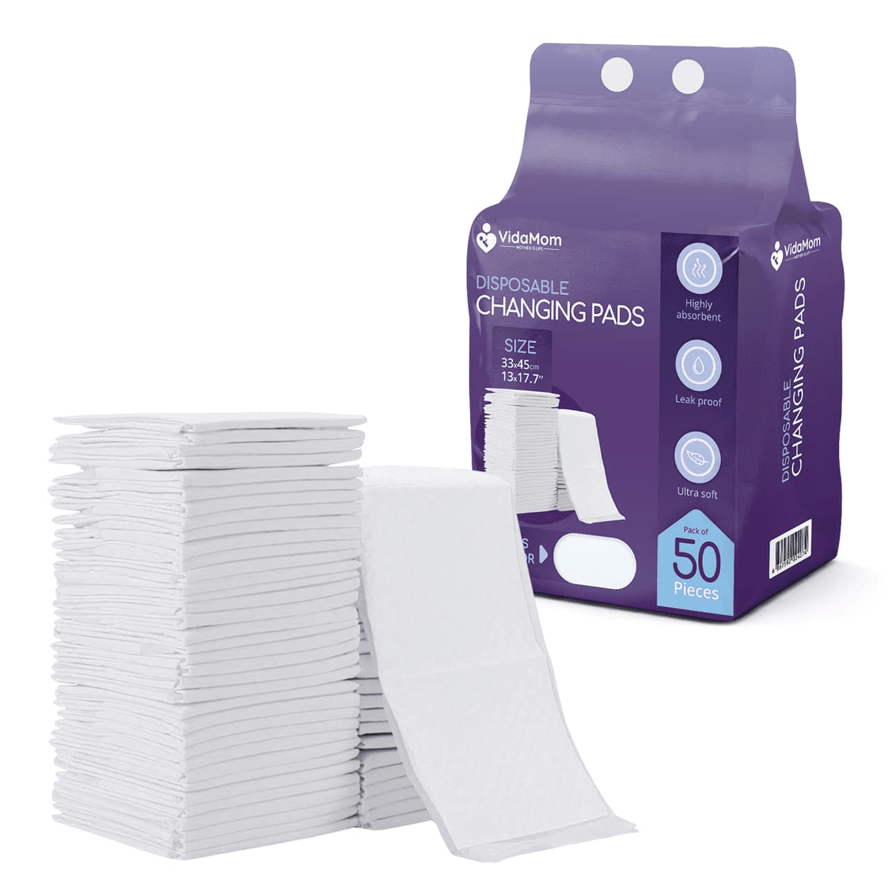 Disposable Diaper Changing Mats - Pack of 50pcs By VidaMom, White