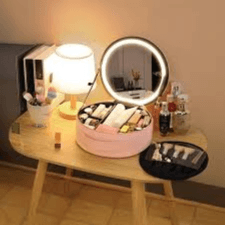 Makeup Organizer Pro with 4K Mirror, Green lion-pink