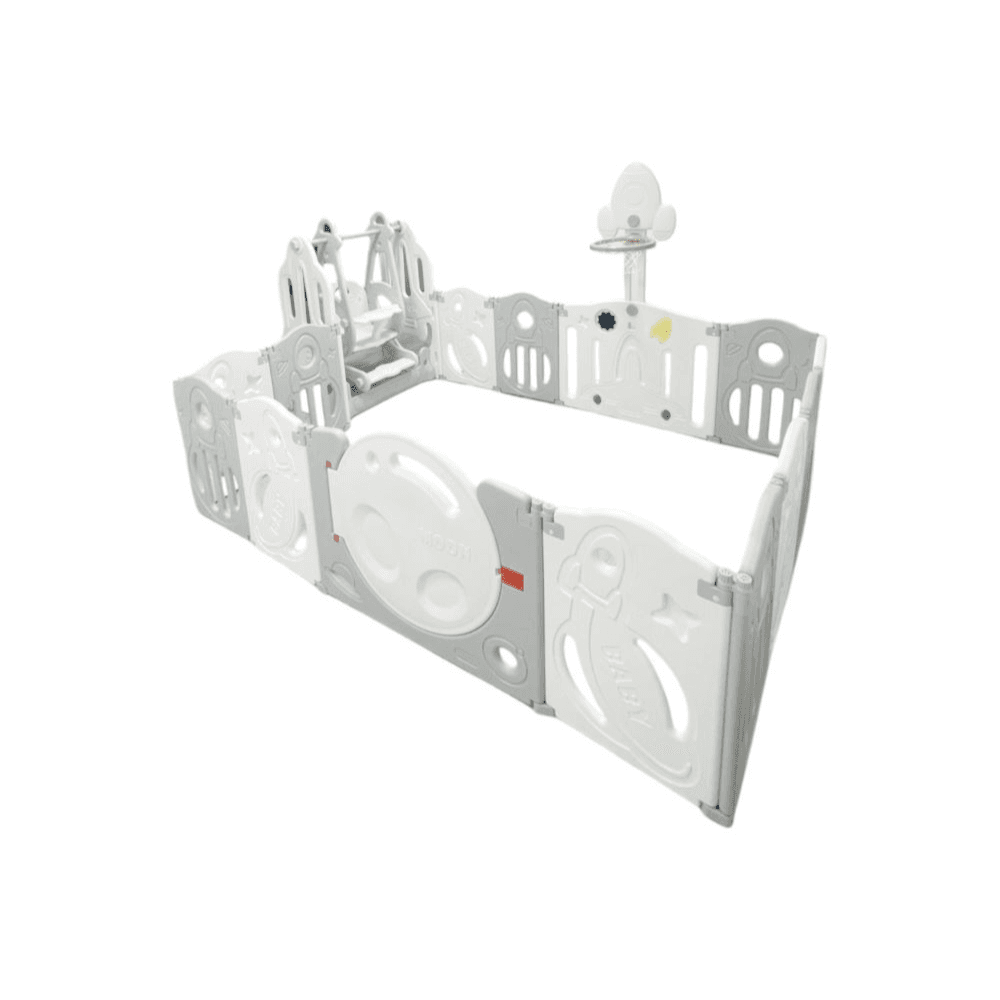 Foldable Playpen - 12 Simple Panel, 1 Game Panel, 1 Door, 1 Basketball Hoop, 1 Swing