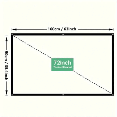 182.88 cm 16:9 HD Foldable Portable Projector Screen - Indoor/Outdoor, Anti-Crease, Wide Viewing Angle