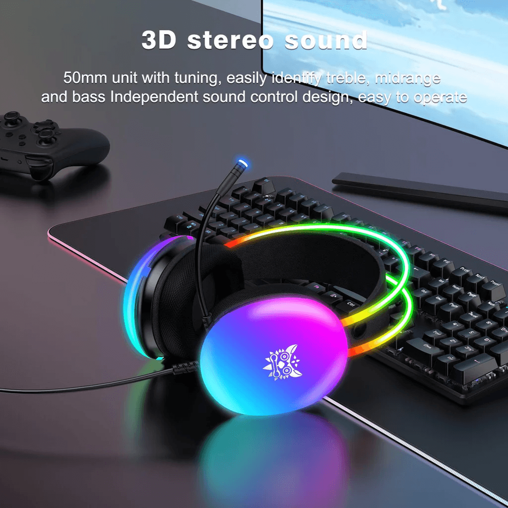 Onikuma X25 Cute Dynamic RGB Stereo Gaming Headset – 3.5 mm For Mobile / PC / PS4-5 / Xbox
