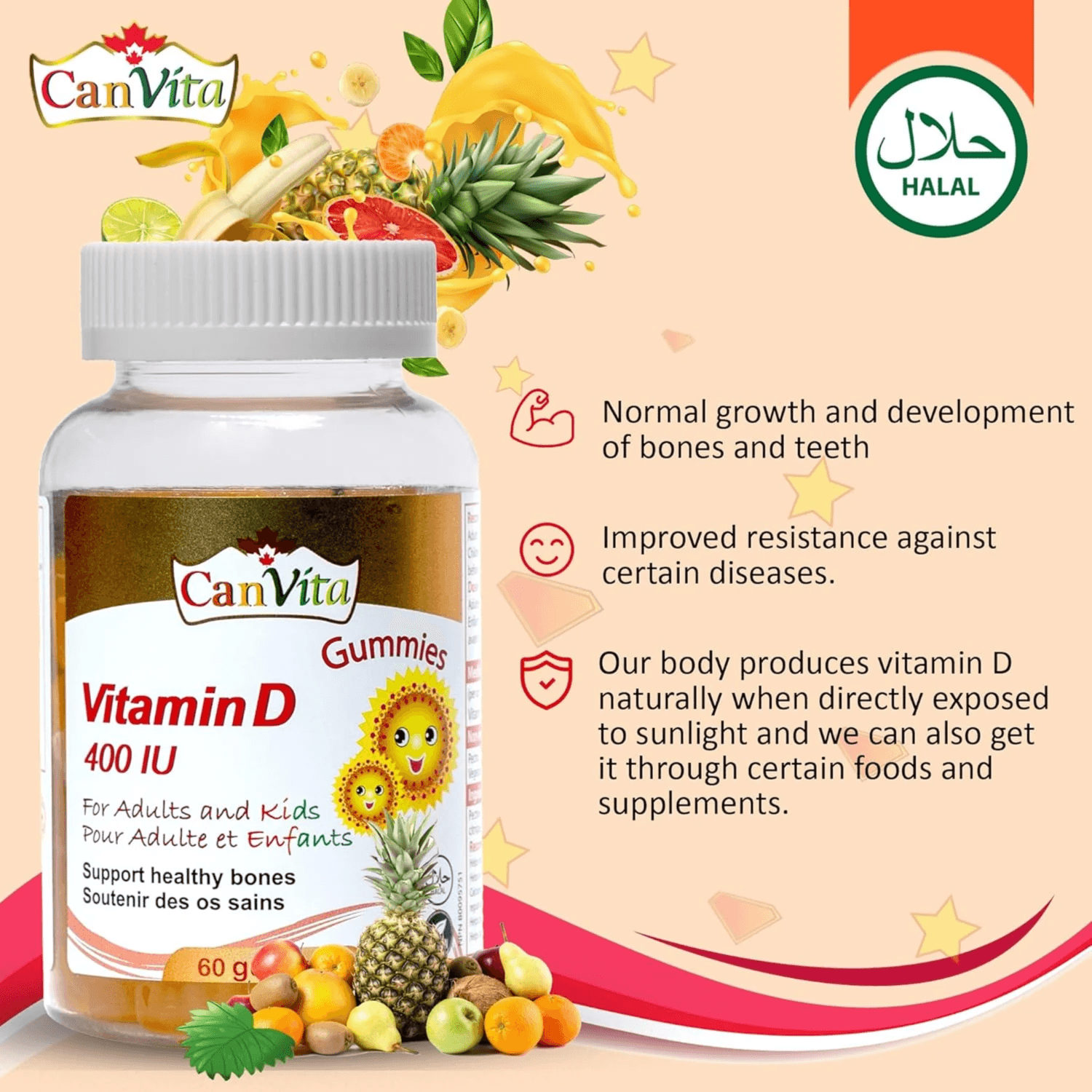 Canvita Vitamin D 400 Iu For Adults & Kids 60 Gummies