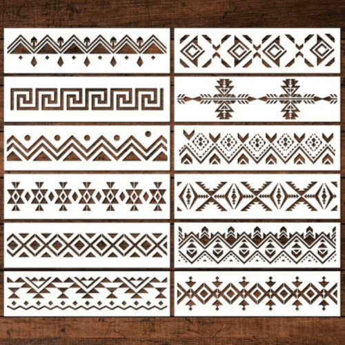 12pcs Aztec & Boho Border Stencil Set