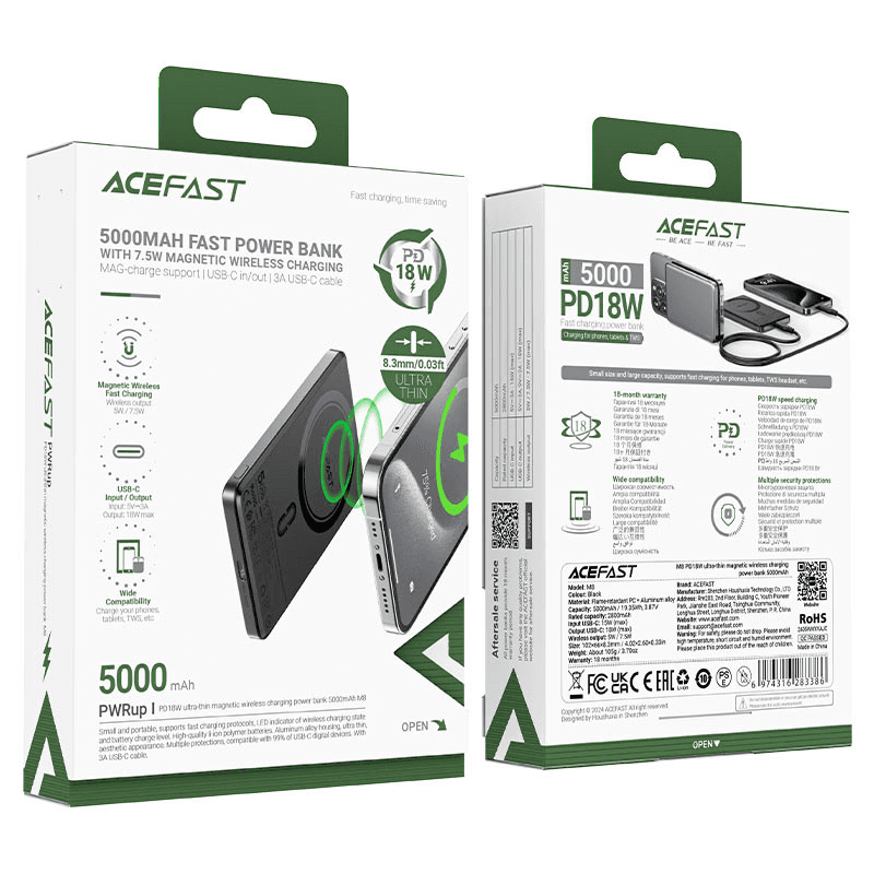 Acefast Magnetic Fast Wireless Charge Power Bank M8 PD18W 5000mAh