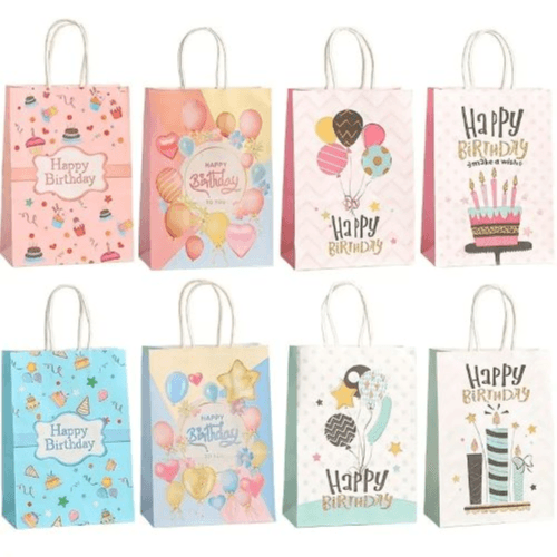 8pcs Cartoon Kraft Paper Gift Bags for Birthday & Party