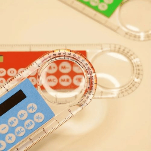 Mini Ruler with Solar Calculator & Magnifying Glass - 10cm Multifunctional (Purple)