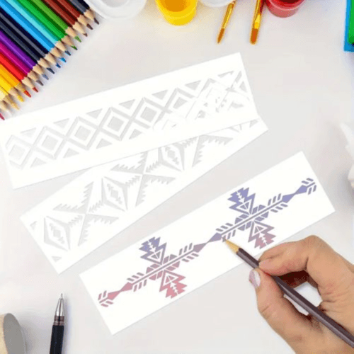 12pcs Aztec & Boho Border Stencil Set