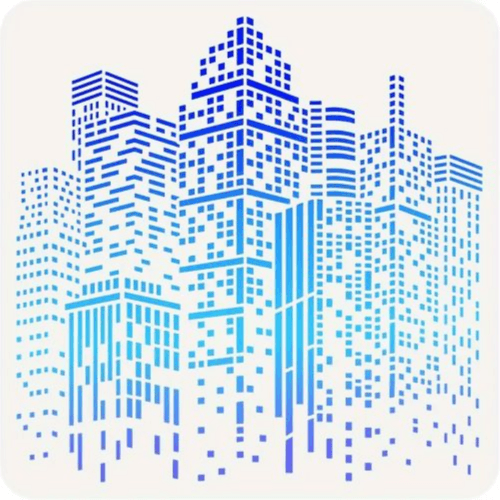 City Buildings Stencil 30x30cm - Reusable PET Painting Template for DIY Projects